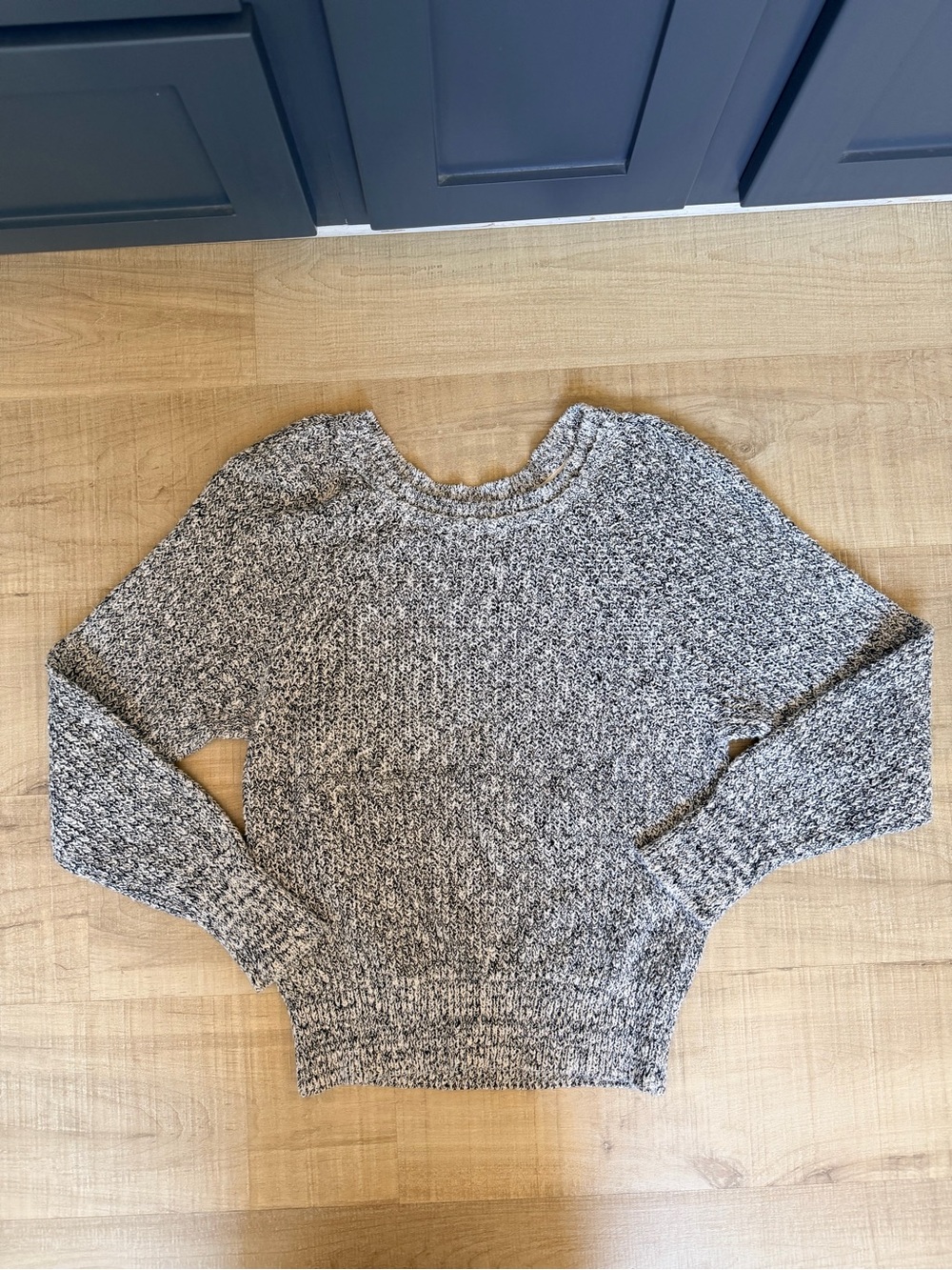 Free People Marled Knit Sweater L black White